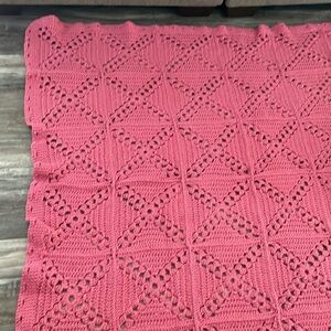 Handmade Granny Square Afghan 56x66 Blanket Pink Crochet